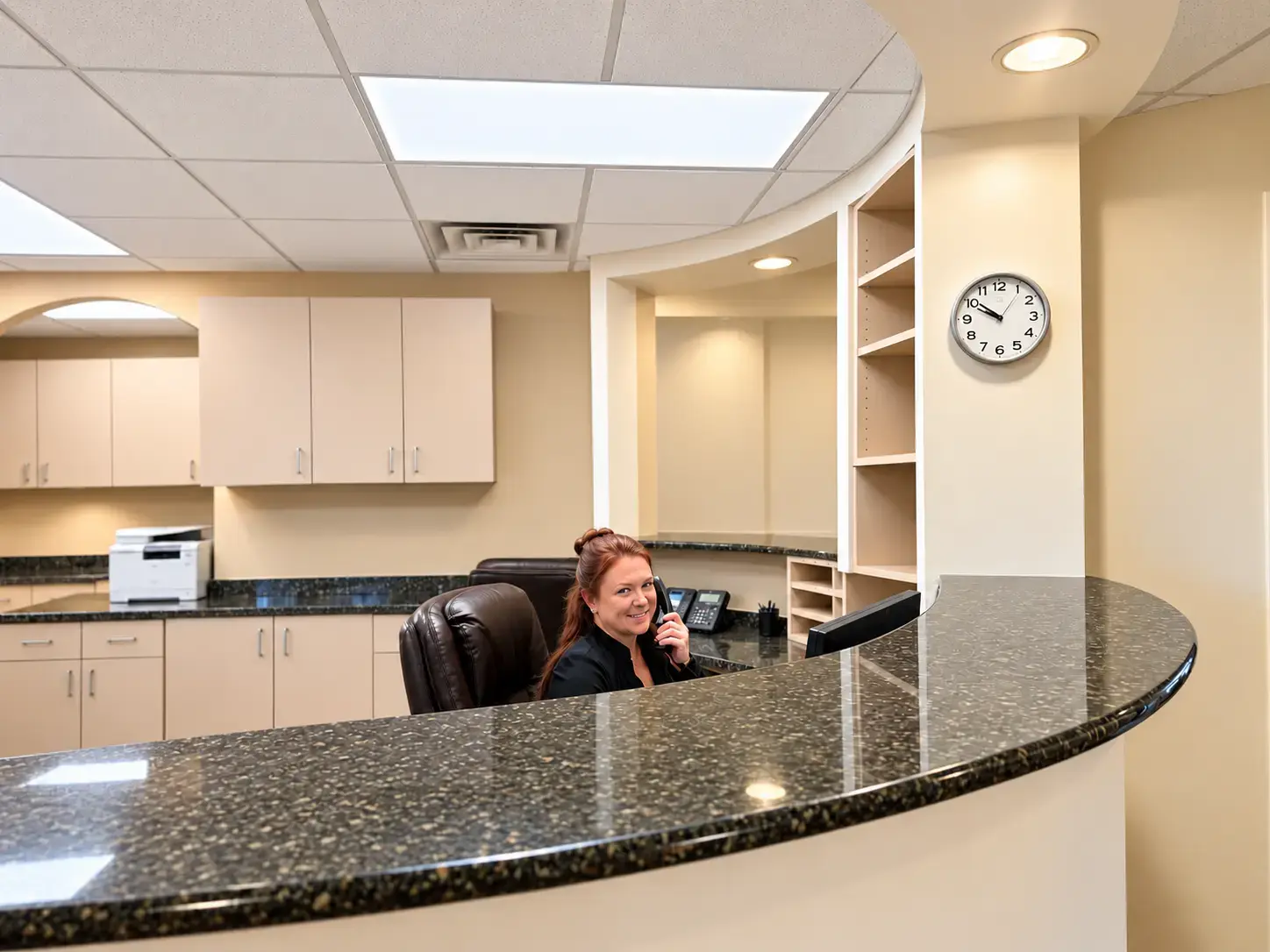Receptionist welcoming you into the Loganville office